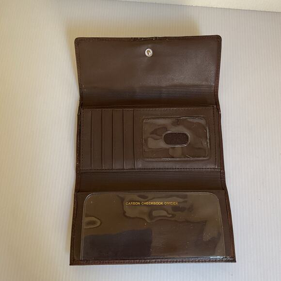 Y2K Brown Genuine Leather Checkbook Wallet Vintage 90s–2000s - Picture 4 of 8